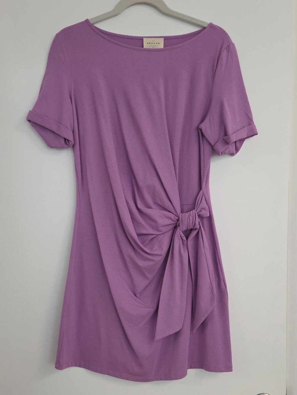 Sezane Lilac Tie-Front Short Sleeve Dress